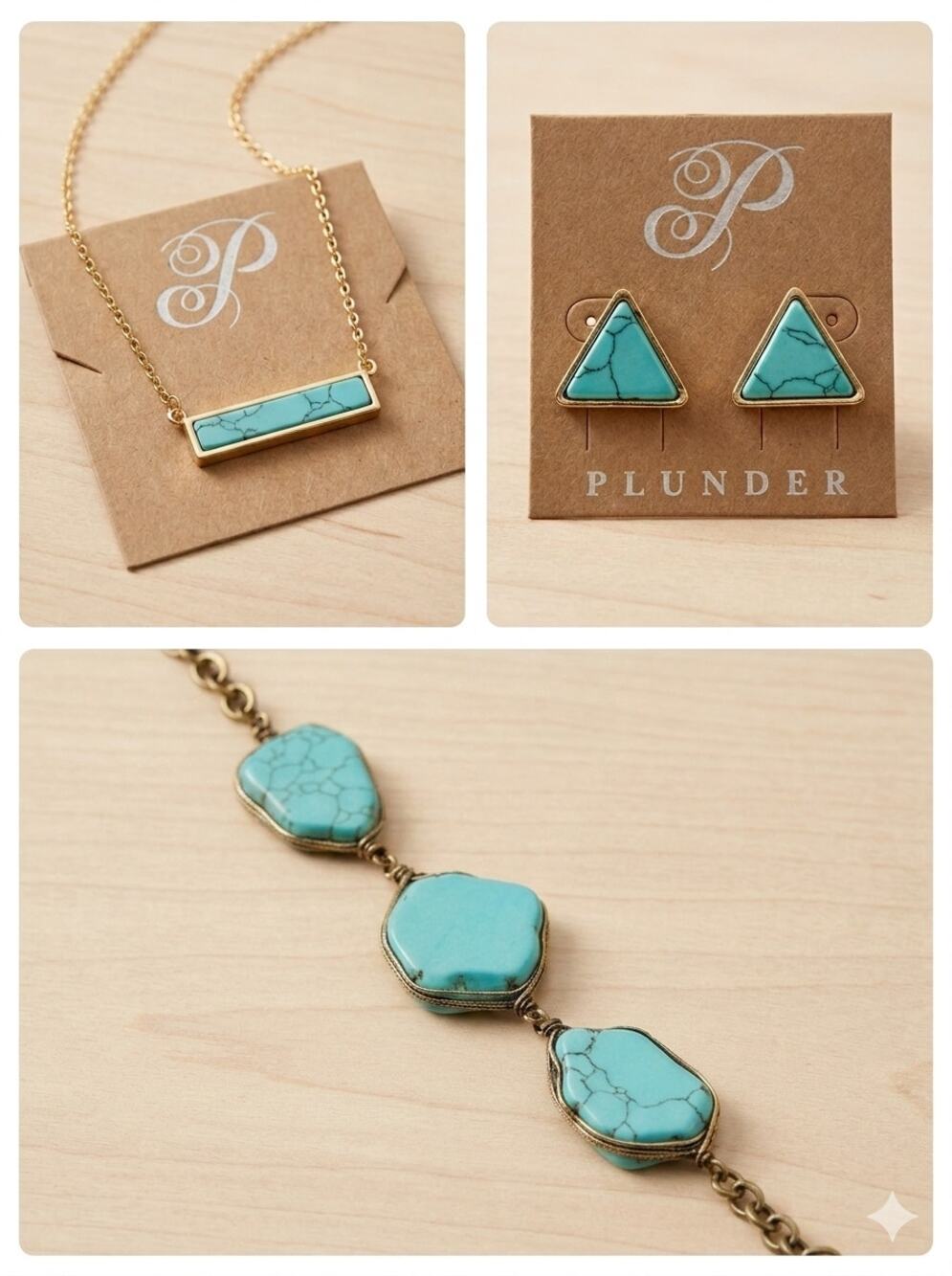 Plunder Design Turquoise Dawson Matching Jewelry 3-Piece Set 2 Pieces NWT 1 GUC